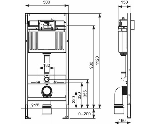 Инсталляция Tece Base 9400413 для подвесного унитаза с Белой кнопкой смыва