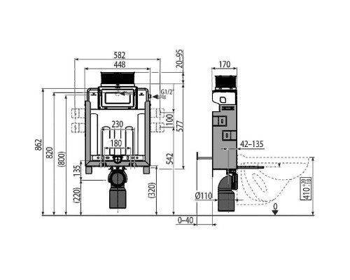 Инсталляция Alcaplast Renovmodul AM119/850 для подвесного унитаза без клавиши смыва