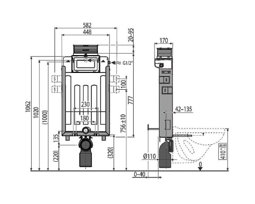 Инсталляция Alcaplast Renovmodul AM119/1000 для подвесного унитаза без клавиши смыва