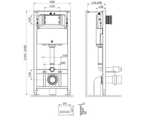 Инсталляция AM.PM Pro I012704.50A38 для подвесного унитаза с клавишей смыва Черный глянец