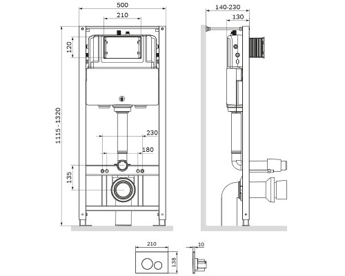 Инсталляция AM.PM Pro I012704.9038 для подвесного унитаза с Черной матовой клавишей смыва