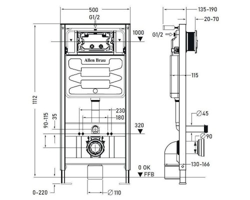 Инсталляция Allen Brau Pneumatic 9.11100.20 для унитаза без клавиши смыва