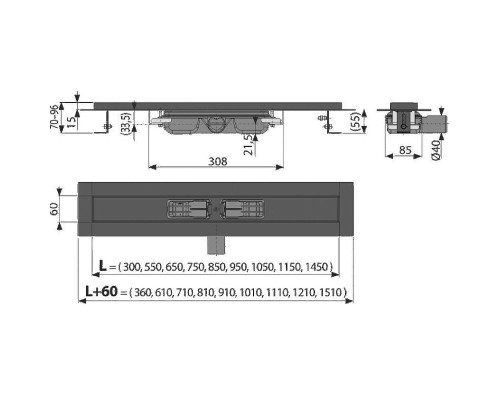 Душевой лоток Alcaplast Low APZ101BLACK-1150 без решетки