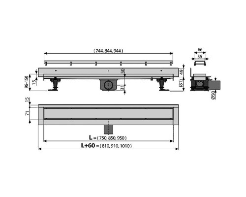 Душевой лоток Alcaplast Fit and Go Wall APZ23-DOUBLE9-950 с решеткой Хром / полая под плитку