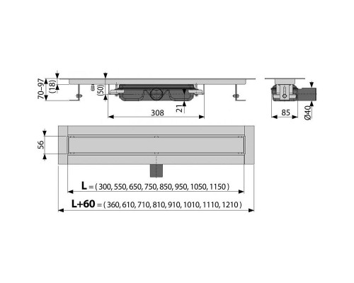 Душевой лоток Alcaplast Morble Low APZ115-1150 с решеткой под плитку