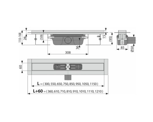 Душевой лоток Alcaplast Professional APZ6S-1150 без решетки