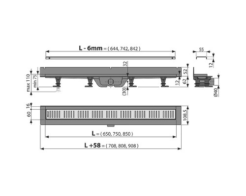 Душевой лоток Alcaplast Wall APZ30-650M с решеткой Хром