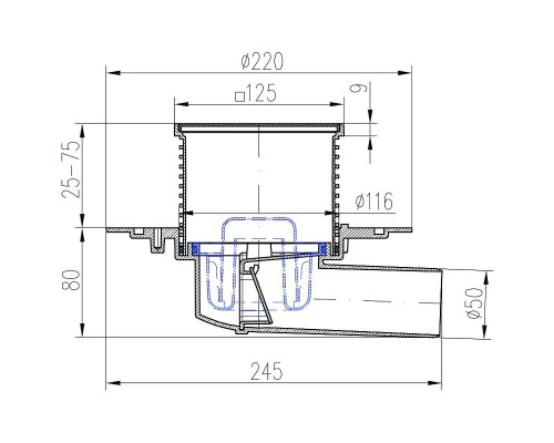 Душевой трап Paini 381AC с решеткой Черный матовый