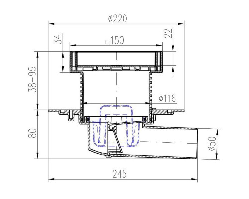 Душевой трап Paini C1381A с решеткой под плитку