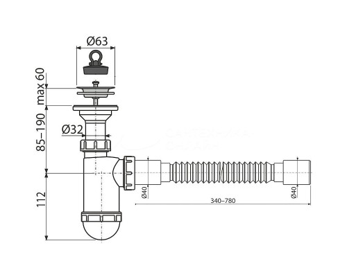 Сифон для раковины Alcaplast AG2105123710 (A41+A71) Хром