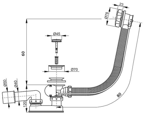 Слив-перелив Alcaplast A55K-80-RU-01 полуавтомат Хром