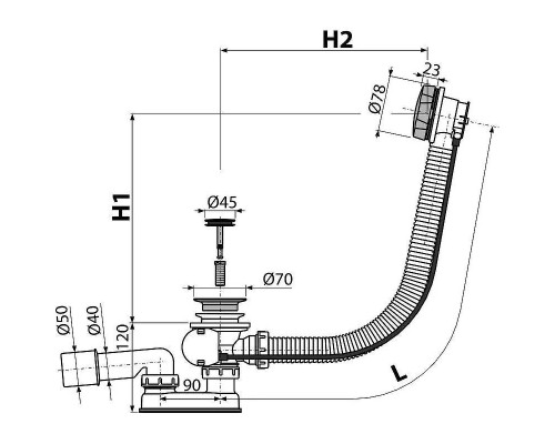 Слив-перелив Alcaplast AG210125160 (A55KNEW) полуавтомат Хром