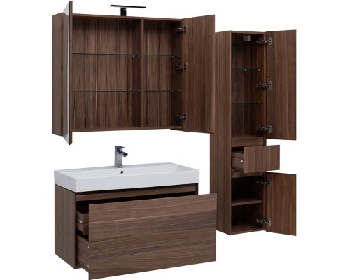 Комплект мебели для ванной Aquanet Нью-Йорк 100 211662 подвесной Шпон Орех