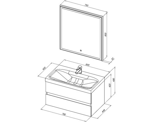 Комплект мебели для ванной Aquanet Беркли 80 258969 подвесной Белый Дуб рошелье