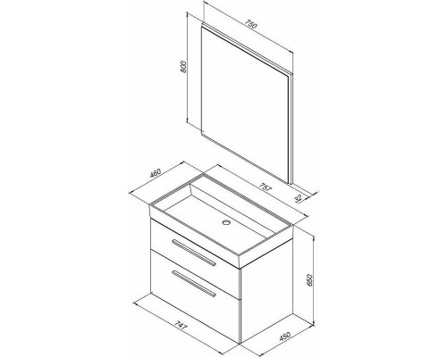 Комплект мебели для ванной Aquanet Nova 75 243251 подвесной Дуб рошелье