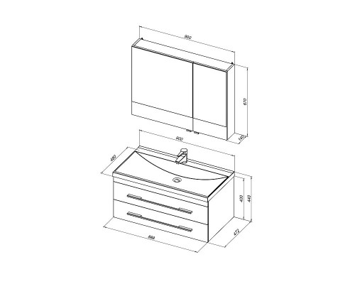 Комплект мебели для ванной Aquanet Нота 90 287702 подвесной Белый