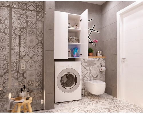 Шкаф пенал 1MarKa Wall 67 У79528 над стиральной машиной Белый глянцевый