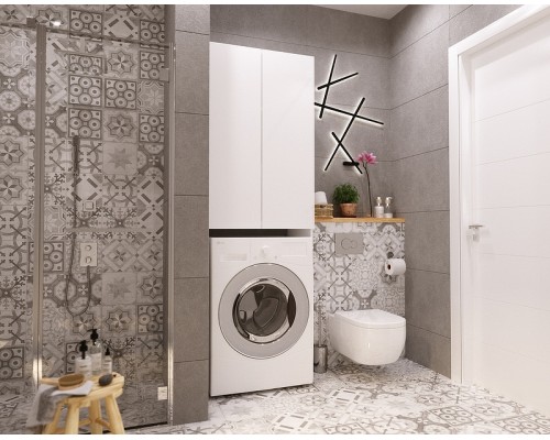 Шкаф пенал 1MarKa Wall 67 У79528 над стиральной машиной Белый глянцевый