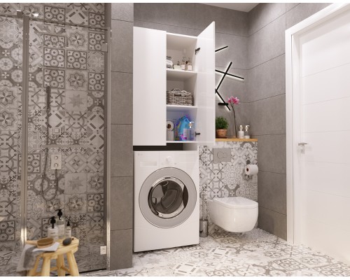 Шкаф пенал 1MarKa Lock 67Н Ц0000012066 над стиральной машиной Белый