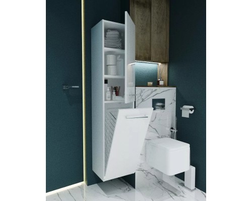 Шкаф пенал 1MarKa Соната 35 R У23259 с бельевой корзиной Белый глянцевый