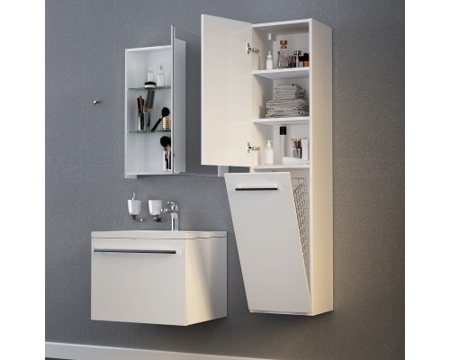 Шкаф пенал 1MarKa Соната 35 R У23257 подвесной c бельевой корзиной Белый глянцевый