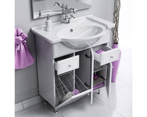 Тумба под раковину Aqwella Барселона 85 BA0108K с бельевой корзиной Белый