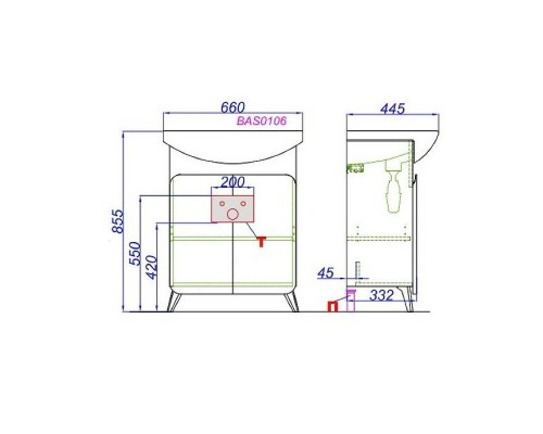 Тумба под раковину Aqwella Basic 65 BAS0106DZ Дуб золотой