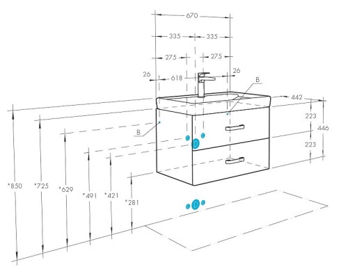 Тумба под раковину Aquaton Америна 67 1A137601AM010 подвесная Белая глянцевая