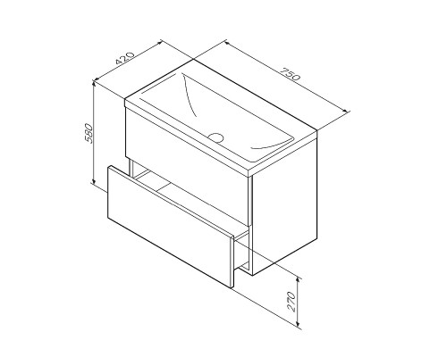 Тумба под раковину AM.PM Gem 75 M90FHX07522BM подвесная Черная матовая