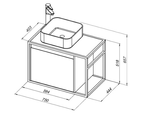 Тумба под раковину Aquanet Nova Lite Loft 75L 261650 подвесная Белый глянец