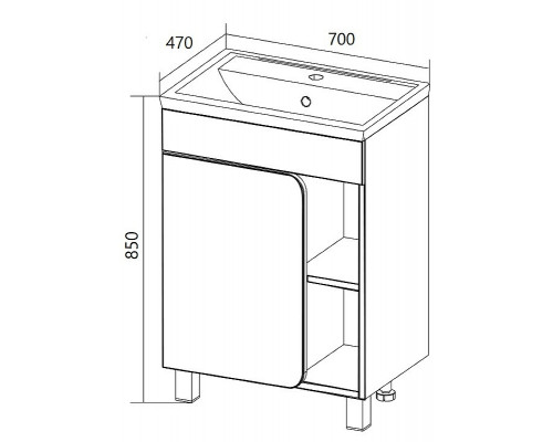 Тумба под раковину 1MarKa Nuvo 70 У76056 Белая глянцевая