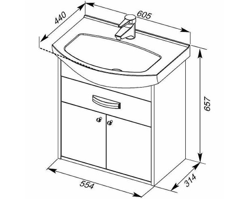 Тумба с раковиной Aquanet Грейс 60 212653 подвесная Дуб сонома Белая