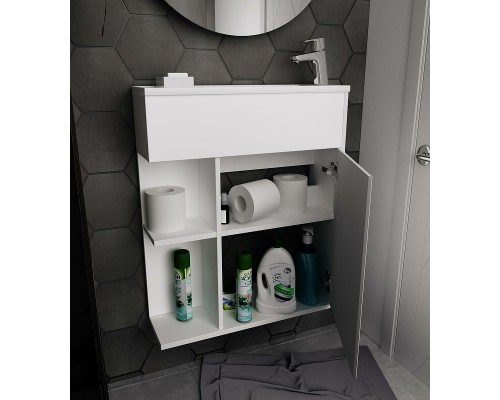 Тумба с раковиной 1MarKa Stretto 60П У94717 подвесная Белый глянец