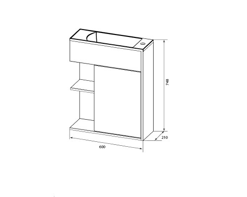 Тумба с раковиной 1MarKa Stretto 60П У94717 подвесная Белый глянец