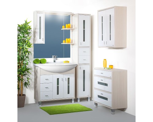 Тумба под раковину Бриклаер Бали 85 4627125411311 Светлая лиственница Белая глянцевая