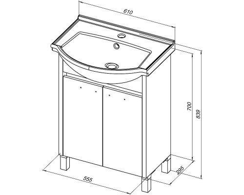 Тумба с раковиной Aquanet Донна 60 298579 Белый дуб Белая