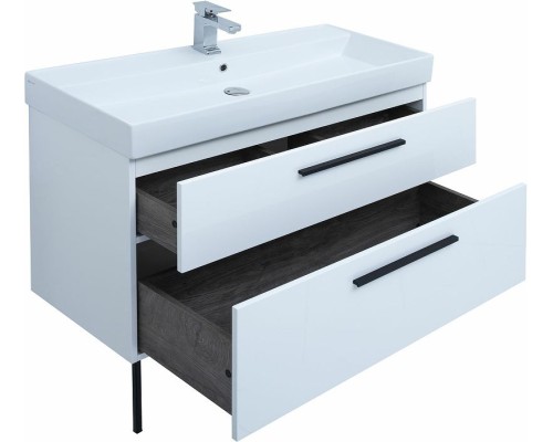 Тумба под раковину Aquanet Nova 100 249922 подвесная Белая глянцевая