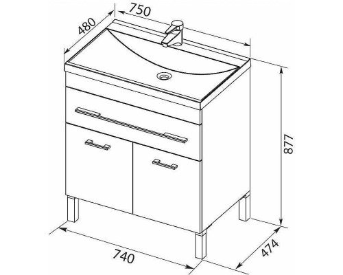 Тумба с раковиной Aquanet Верона 75 287670 Белая