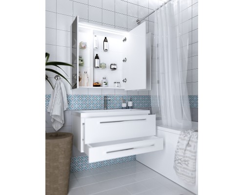 Зеркальный шкаф 1MarKa Соната 90 Ц0000007615 с подсветкой  Белый глянец