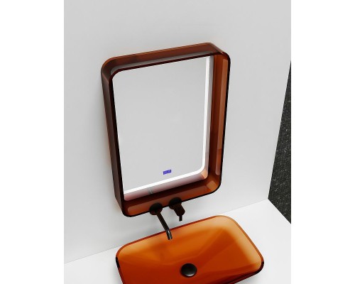 Зеркало Abber Kristall 55 AT6701Opal с подсветкой Коричневое с сенсорным выключателем с часами