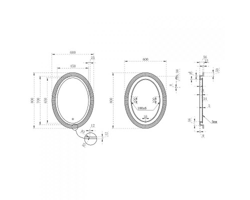 Зеркало Abber Stein 60 AS6601 с подсветкой Белое с сенсорным выключателем с часами