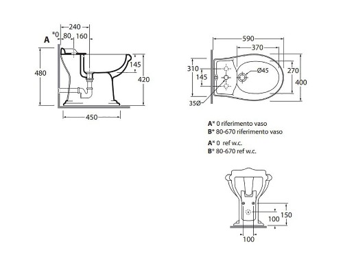 Биде Azzurra Jubilaeum JUBIT000000MBI/(JUB510 bi)x1 Белое