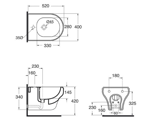 Биде Azzurra Charme CHBKS000000M/(CHA500/SOSK bi)x1 подвесное Белое