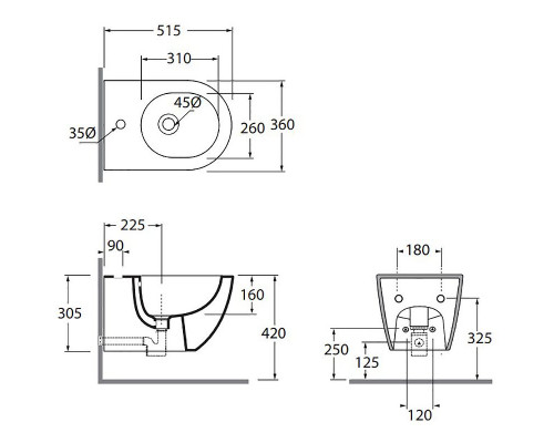 Биде Azzurra Comoda CMBIS000000MBI/(COM 500/SOSP bi)x1 подвесное Белое