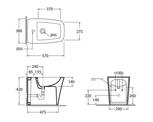 Биде Azzurra Hera HEBIT000000MBIx1 Белое