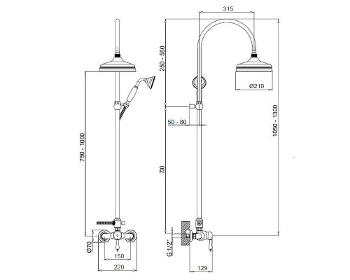 Душевая система Margaroli Classica RU1006AA01CR Хром
