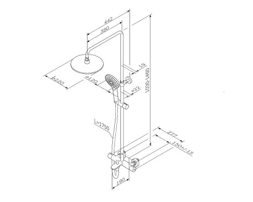 Душевая система AM.PM Like F0780522 с термостатом Черная матовая