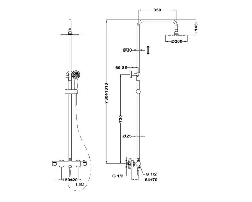 Душевая система Teka Manacor 842380200 с термостатом Хром