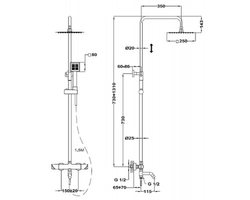Душевая система Teka Mallorca 321486200 с термостатом Хром