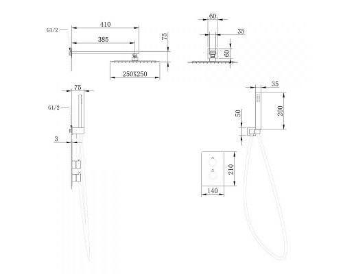 Душевая система Abber Insel AF8051B с термостатом Черная матовая